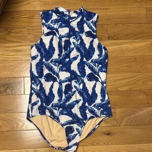 Blue and White Leaf Print bathing suit